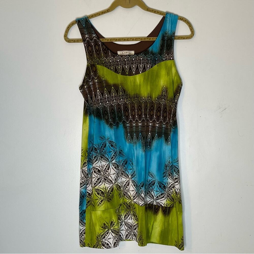 SUSHI FLOWERS Multicolored Patterned Sleeveless Tunic Top Size Large